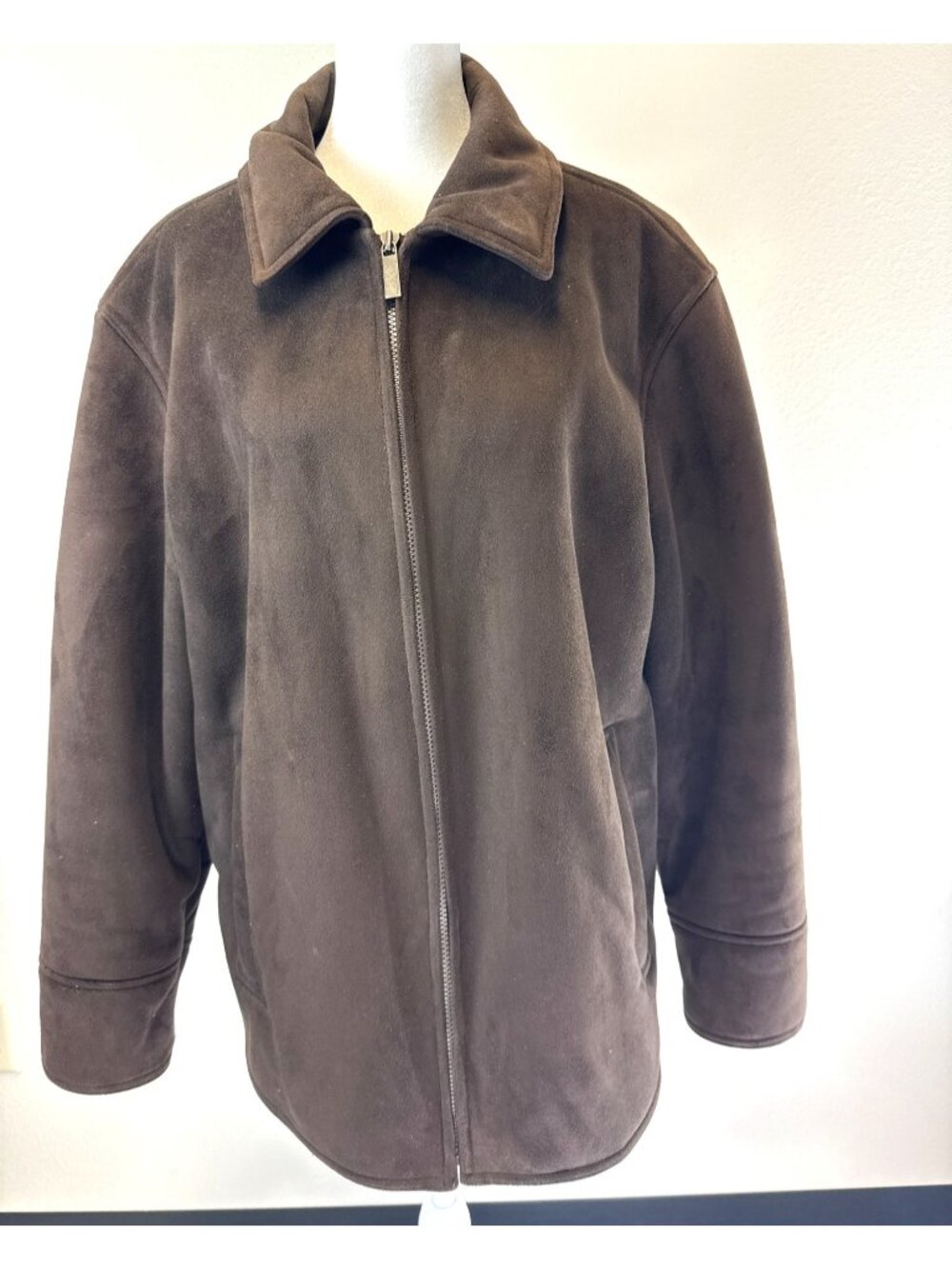 PERRY ELLIS Medium Portfolio Mens Brown Faux Suede Fur Lined Winter Jacket